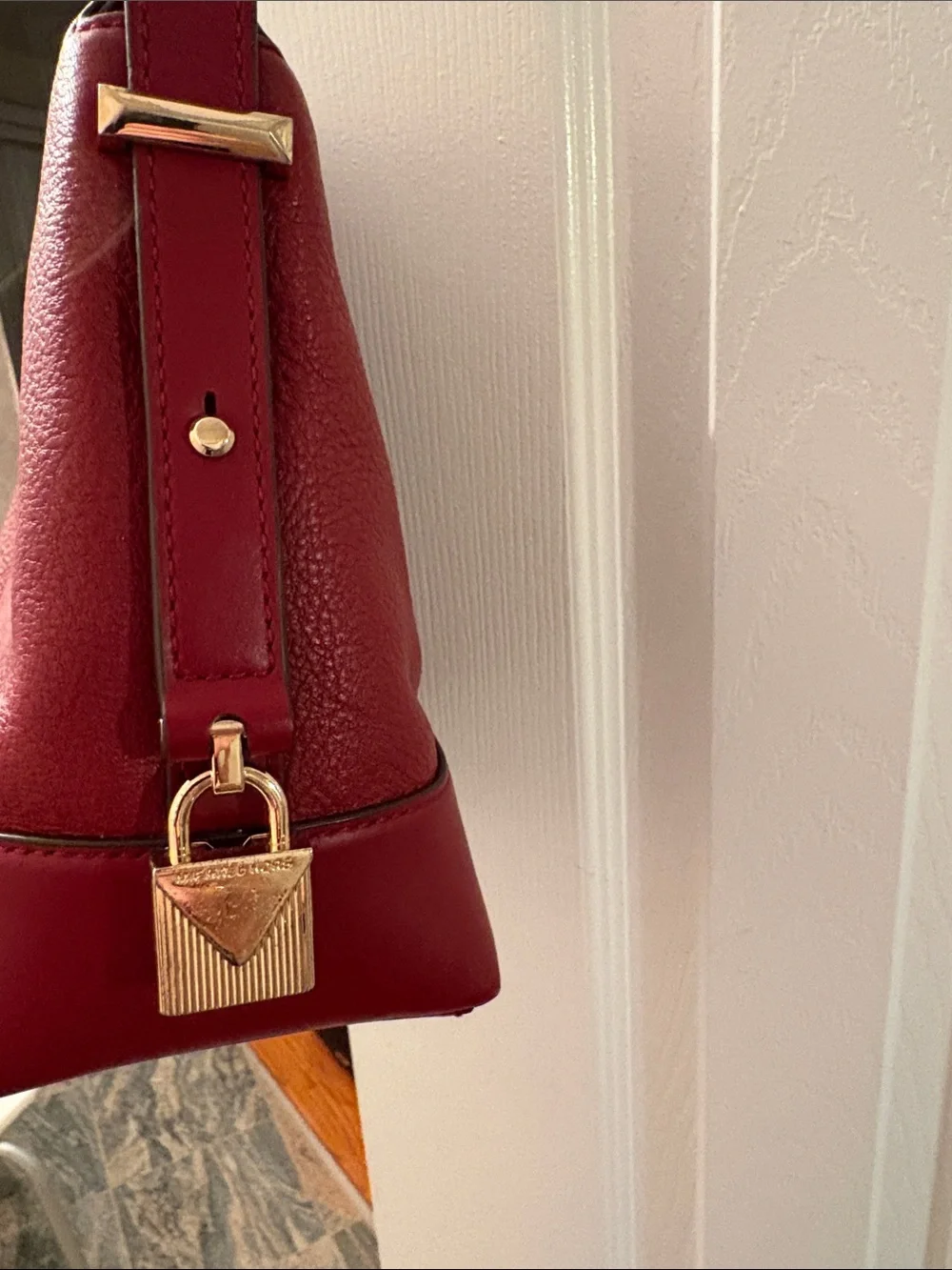 Michael Kors Red Pebbled Leather Crossbody with Gold Accents